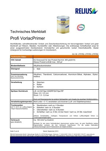 Technische Merkblätter - PROSOL Lacke + Farben GmbH