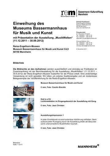 Einweihung des Museums Bassermannhaus fÃ¼r Musik und Kunst