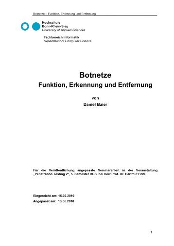 Seminararbeit Botnetze - Funktion, Erkennung und Entfernung von ...