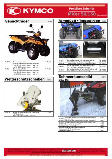 KYMCO ZubehÃ¶r 2013.pdf - Autohaus Schulze GmbH Pirna