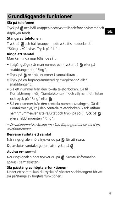 Quick Reference Guide. Ascom d62  DECT Handset, TD 92584SE