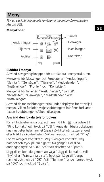 Quick Reference Guide. Ascom d62  DECT Handset, TD 92584SE