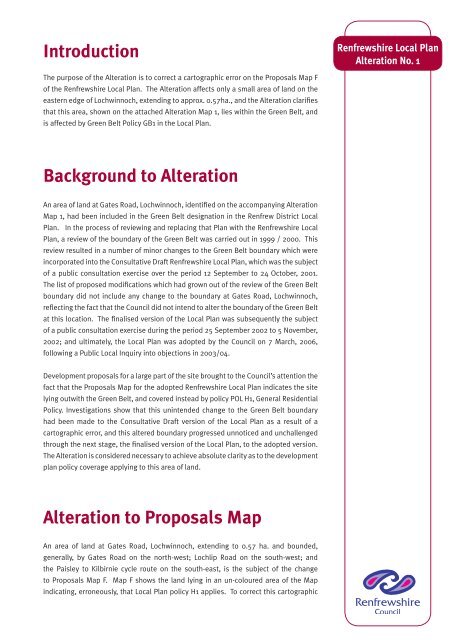 Renfrewshire Local Plan Alteration No. 1 - Renfrewshire Council