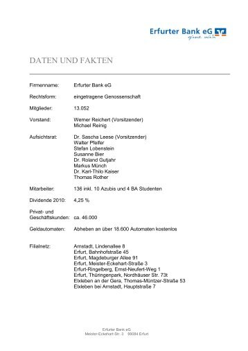 DATEN UND FAKTEN - Erfurter Bank eG