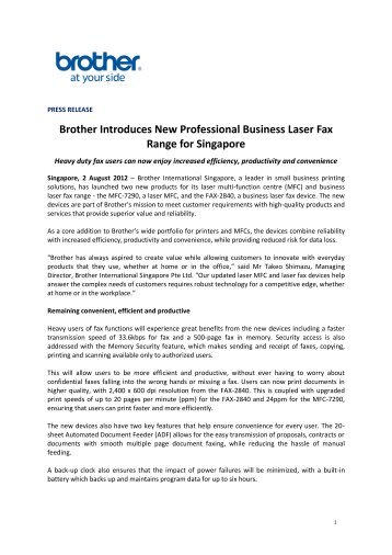 Brother Introduces New Professional Business Laser Fax Range for ...