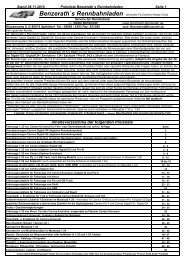 Inhaltsverzeichnis der folgenden Preisliste