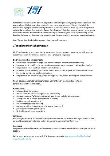 Vacature Kwalteit & MilieucoÃ¶rdinator - Rentex Floron