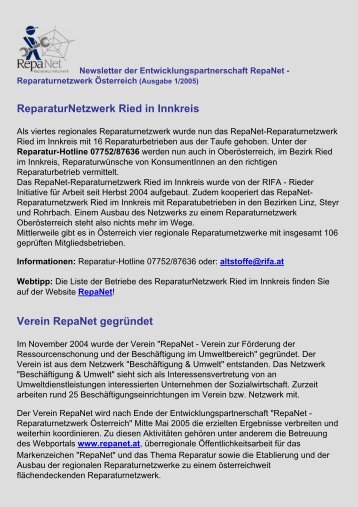 RepaNet - Newsletter 1 / 2005 zum Download - Ein EQUAL-Projekt ...