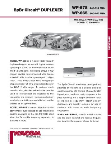 Spec Sheet for WP-665 and WP-678