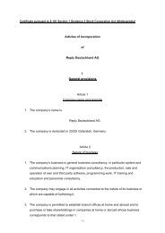 Articles of Incorporation of Reply Deutschland AG I. General ...