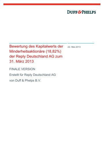 der Reply Deutschland AG zum 31. MÃ¤rz 2013