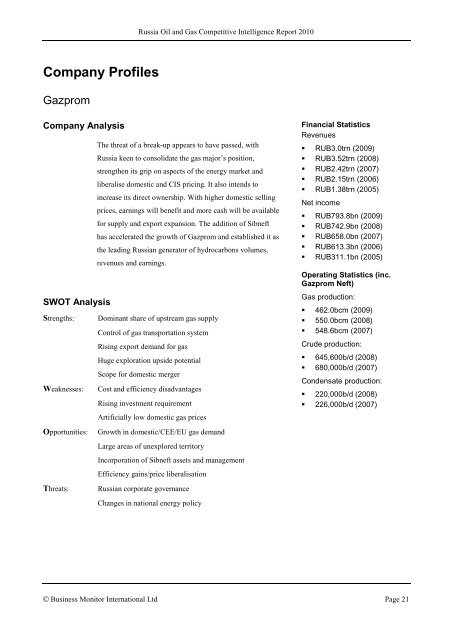 the RUSSIA oil & gas competitive intelligence report - Report Buyer