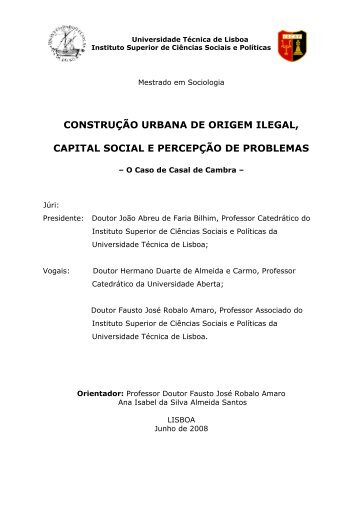 construÃ§Ã£o urbana de origem ilegal, capital social e percepÃ§Ã£o de ...