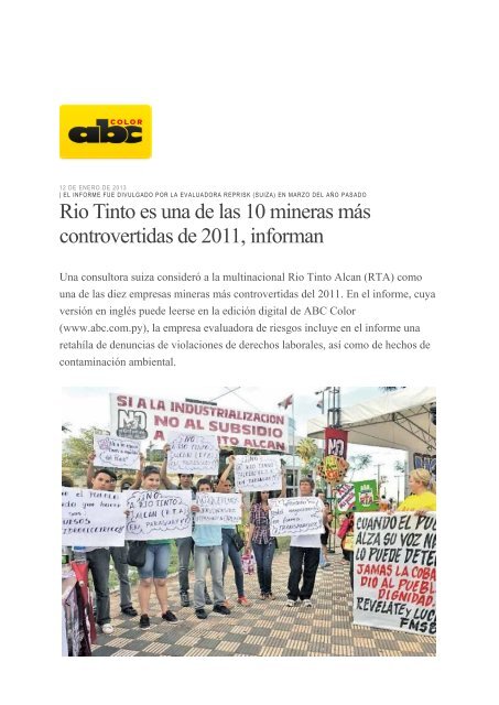 Rio Tinto es una de las 10 mineras más controvertidas de ... - RepRisk