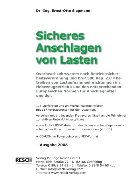 Sicheres Anschlagen von Lasten - Resch-Verlag