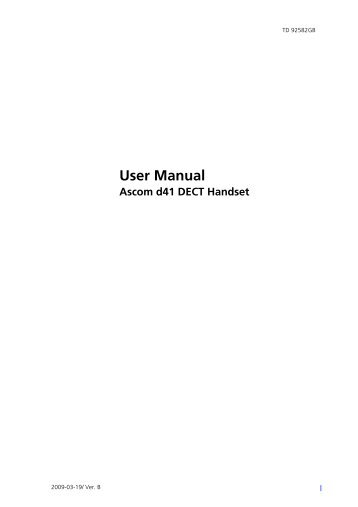 User Manual, Ascom d41 DECT Handset, TD 92582GB