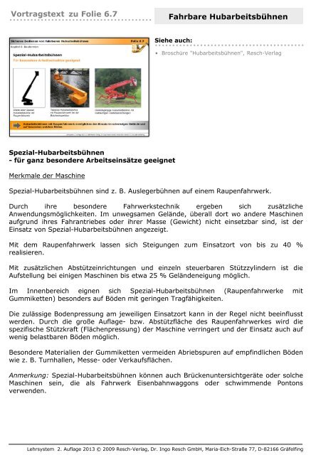 Overhead-Lehrsystem "Sicheres bedienen von ... - Resch-Verlag