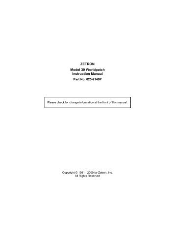 ZETRON Model 30 Worldpatch Instruction Manual - The Repeater ...