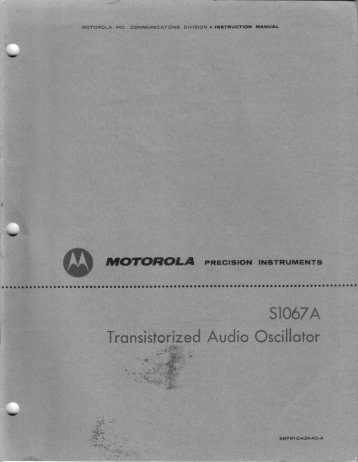 Motorola S1067 transistorized audio oscillator manual