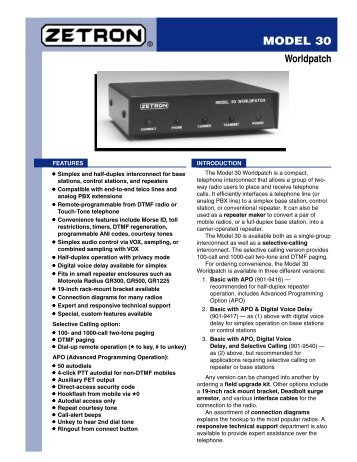 Zetron Model 30 Worldpatch Brochure - The Repeater Builder's ...