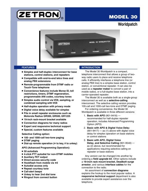 Zetron Model 30 Worldpatch Brochure - The Repeater Builder's ...