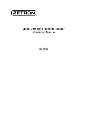 Model 250 Tone Remote Adapter Installation Manual