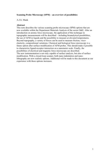 Scanning Probe Microscopy (SPM) â an ... - Philips Research