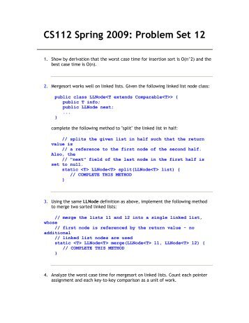 CS112 Spring 2009: Problem Set 12