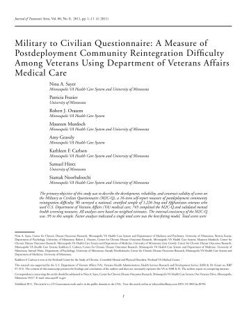 Military to civilian questionnaire - VHA Office of Research ...
