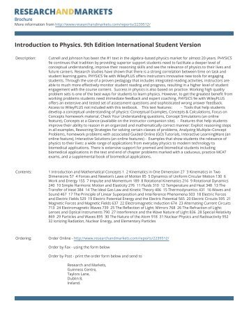 Introduction to Physics. 9th Edition International Student Version