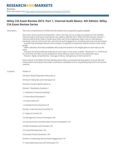 Wiley CIA Exam Review 2013. Part 1, Internal Audit Basics. 4th ...