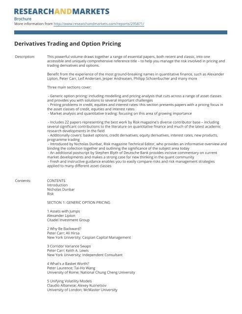 Derivatives Trading and Option Pricing - Research and Markets