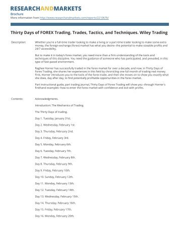 Thirty Days of FOREX Trading. Trades, Tactics, and Techniques ...