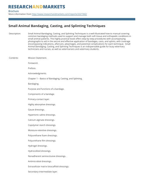 Small Animal Bandaging, Casting, and Splinting Techniques