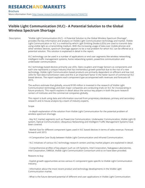 Visible Light Communication (VLC) - A Potential Solution to the ...