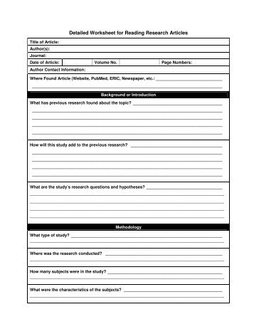 Detailed Worksheet for Reading Research Articles - Organization for ...