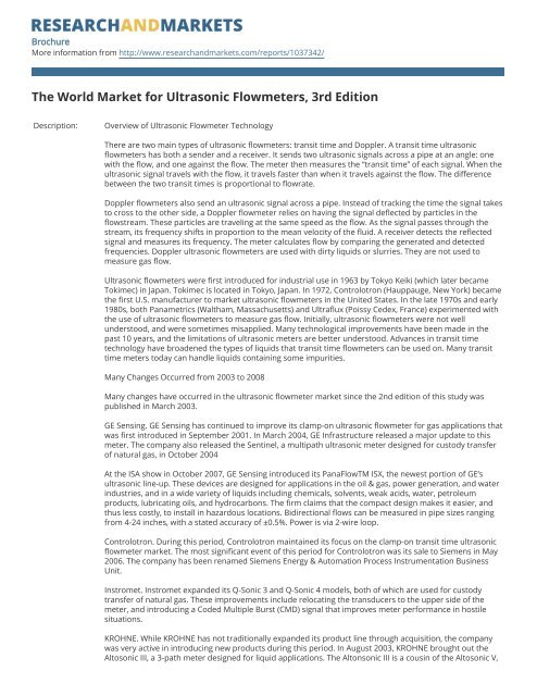The World Market for Ultrasonic Flowmeters, 3rd Edition