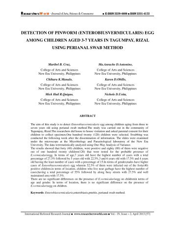 detection of pinworm (enterobiusvermicularis) - Researchers World