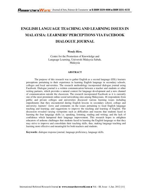 English Language Teaching And Learning Issues In Malaysia