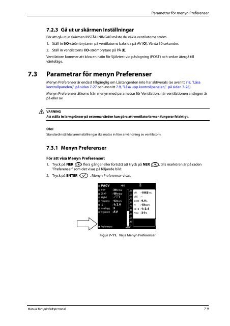 3.6 Parametrar och inställningsintervall för P Simv-läge - Covidien