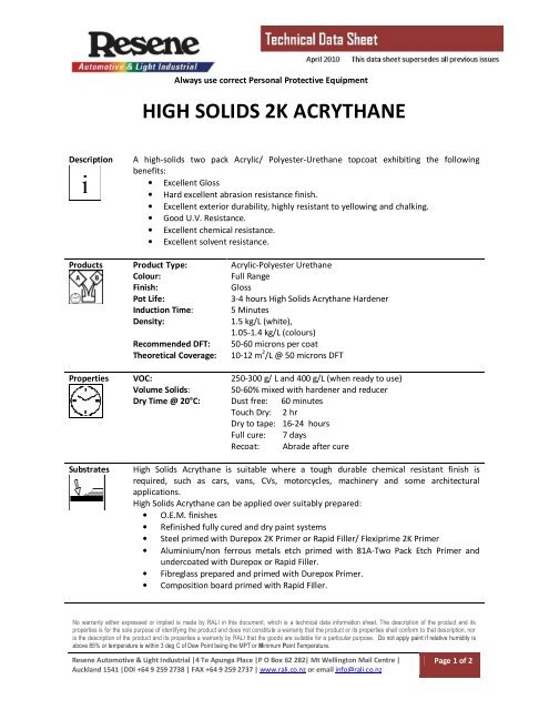 HIGH SOLIDS 2K ACRYTHANE - Resene
