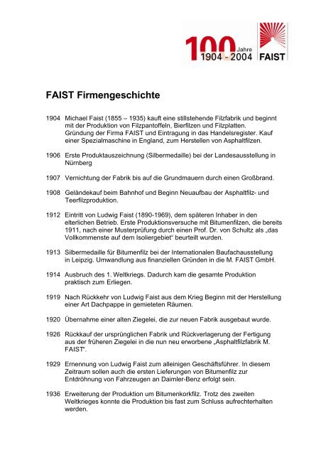 Faist Firmengeschichte - Faist Anlagenbau