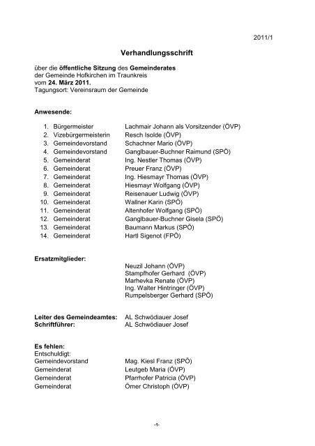 GR-Protokoll (87 KB) - .PDF - Gemeinde Hofkirchen im Traunkreis