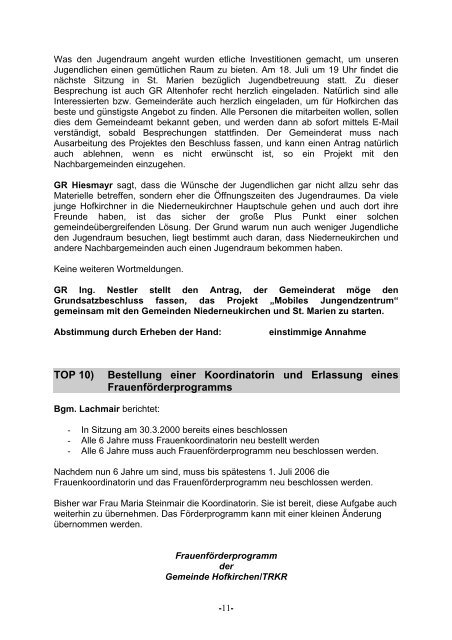 GR-Protokoll - .PDF - Gemeinde Hofkirchen im Traunkreis