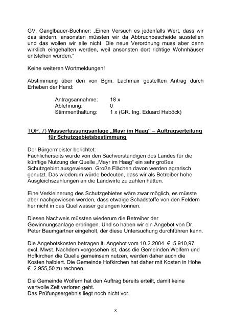GR-Protokoll - .PDF - Gemeinde Hofkirchen im Traunkreis