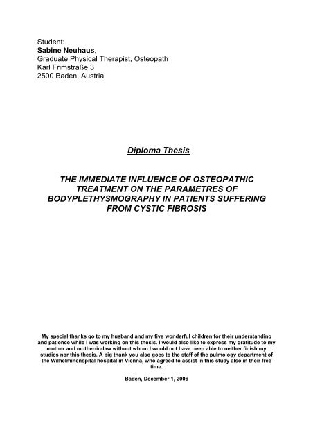 Diploma Thesis THE IMMEDIATE INFLUENCE OF OSTEOPATHIC ...