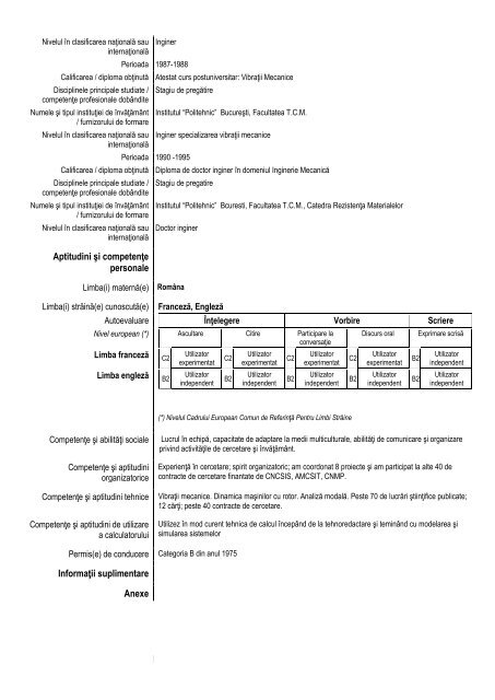 Curriculum vitae Europass - Catedra de Rezistenta Materialelor