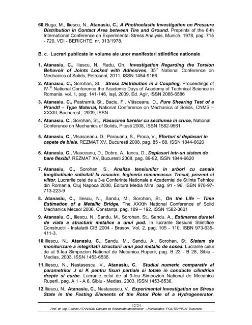 Lista de lucrÄri - Catedra de Rezistenta Materialelor