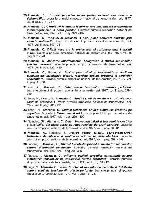 Lista de lucrÄri - Catedra de Rezistenta Materialelor