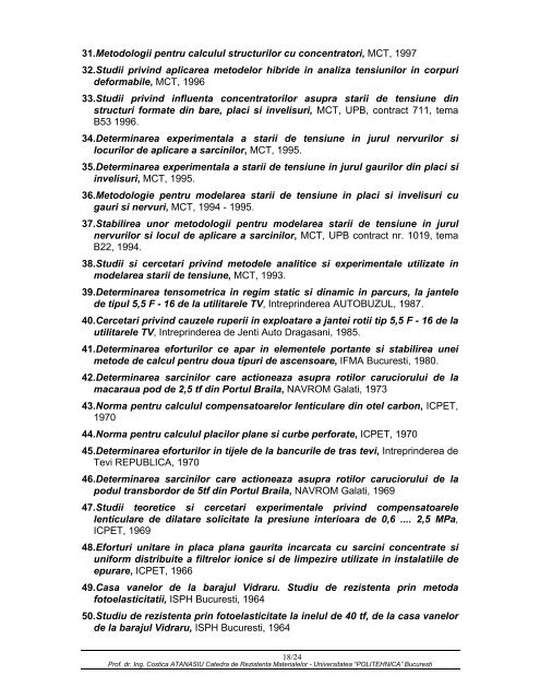 Lista de lucrÄri - Catedra de Rezistenta Materialelor